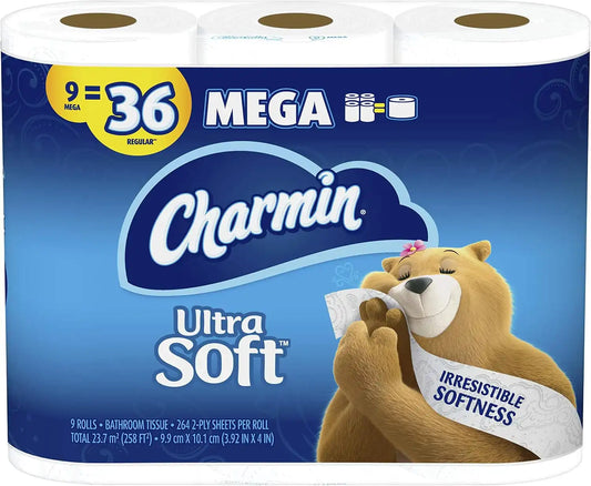 Charmin Ultra Soft Toilet Paper, 9 Mega Rolls Bath Tissue = 36 Regular Rolls