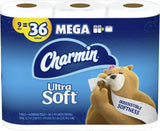 Charmin Ultra Soft Toilet Paper, 9 Mega Rolls Bath Tissue = 36 Regular Rolls