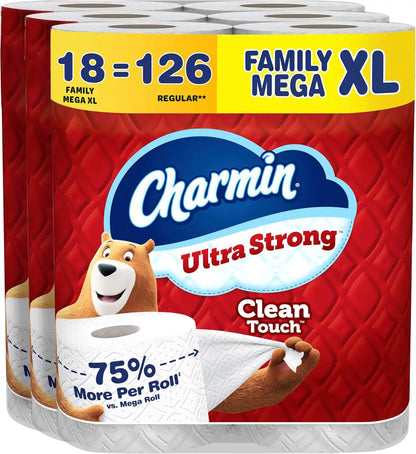 Charmin Ultra Strong Clean Touch Toilet Paper, 18 Family Mega XL Rolls = 126 Regular Rolls (Packaging May Vary)