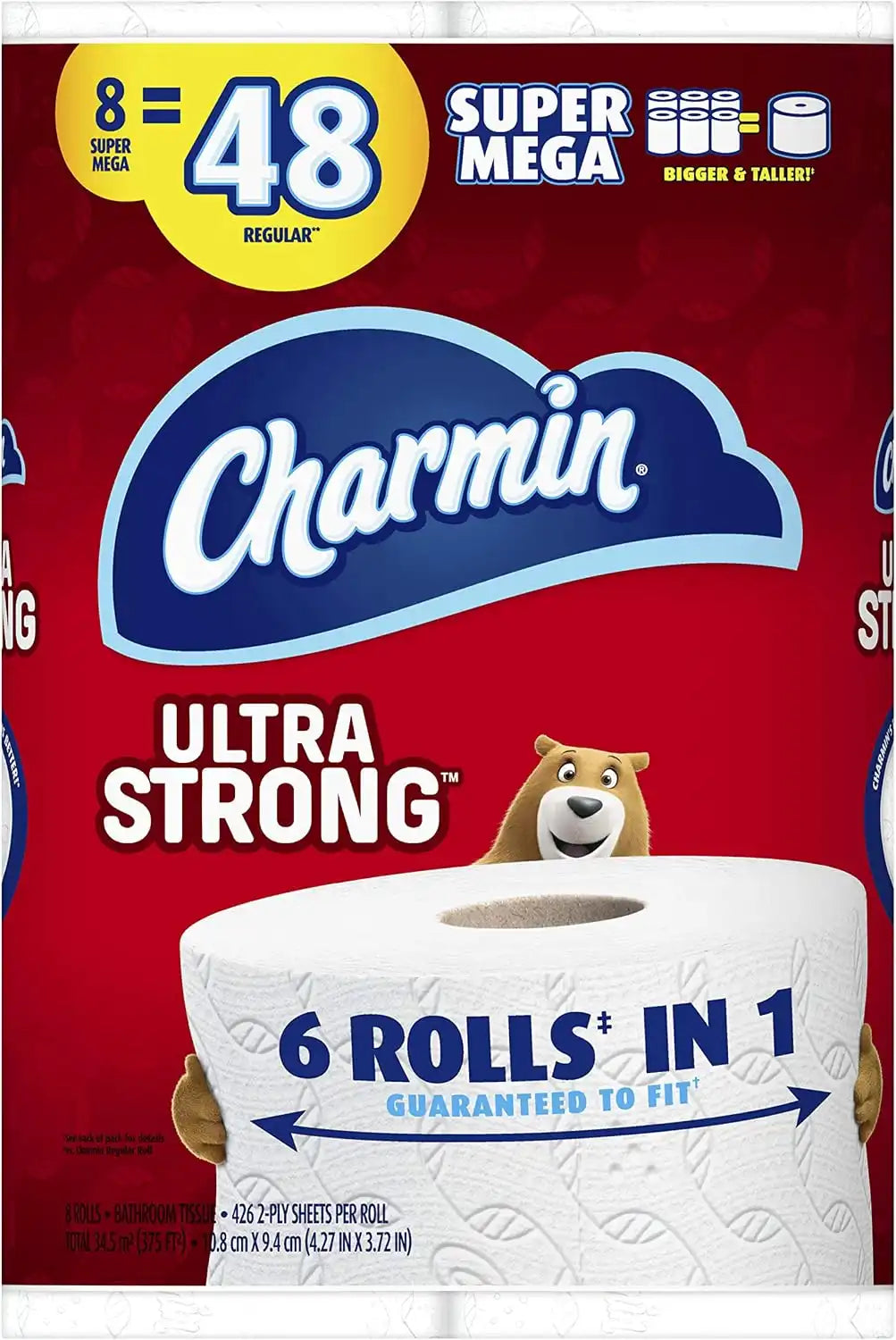 Charmin Ultra Strong Toilet Paper, Super Mega Roll, 8 Count of 426 2-Ply Sheets Per Roll