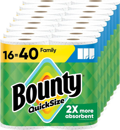 Bounty Quick-Size Paper Towels, 16 Family Rolls = 40 Regular Rolls