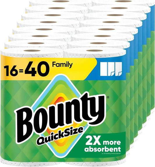 Bounty Quick-Size Paper Towels, 16 Family Rolls = 40 Regular Rolls