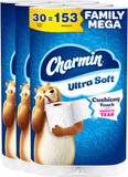 Charmin Ultra Soft Cushiony Touch Toilet Paper, 30 Family Mega Rolls = 153 Regular Rolls