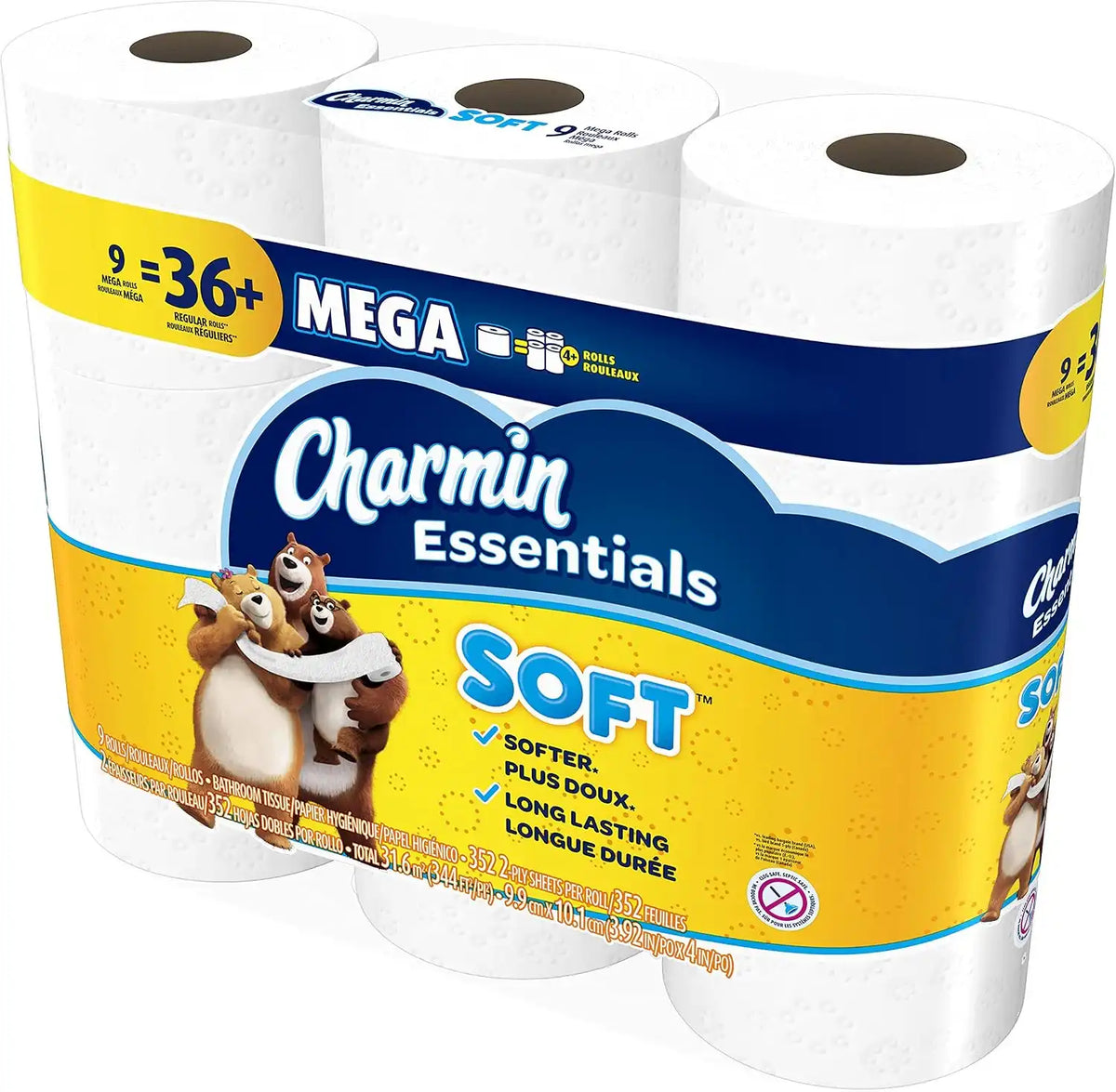Charmin Essentials Soft Toilet Paper Mega Rolls, 9 ct