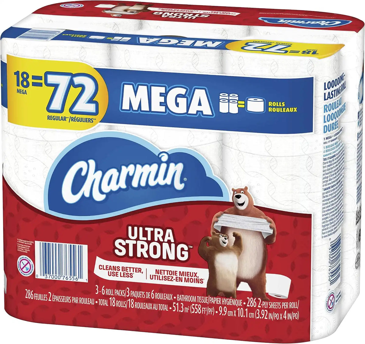 Charmin Ultra Strong Toilet Paper, Mega Roll, 18 Count of 286 Sheets Per Roll