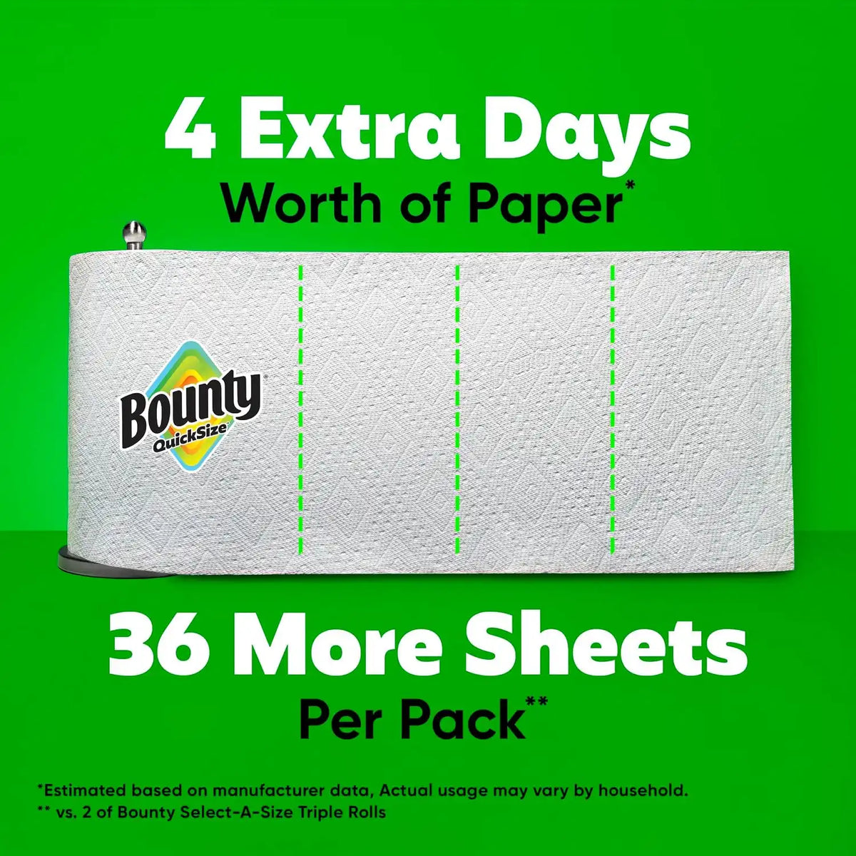 Bounty Paper Towels Quick Size, White, 2 Family Triple Rolls = 6+ Regular Rolls